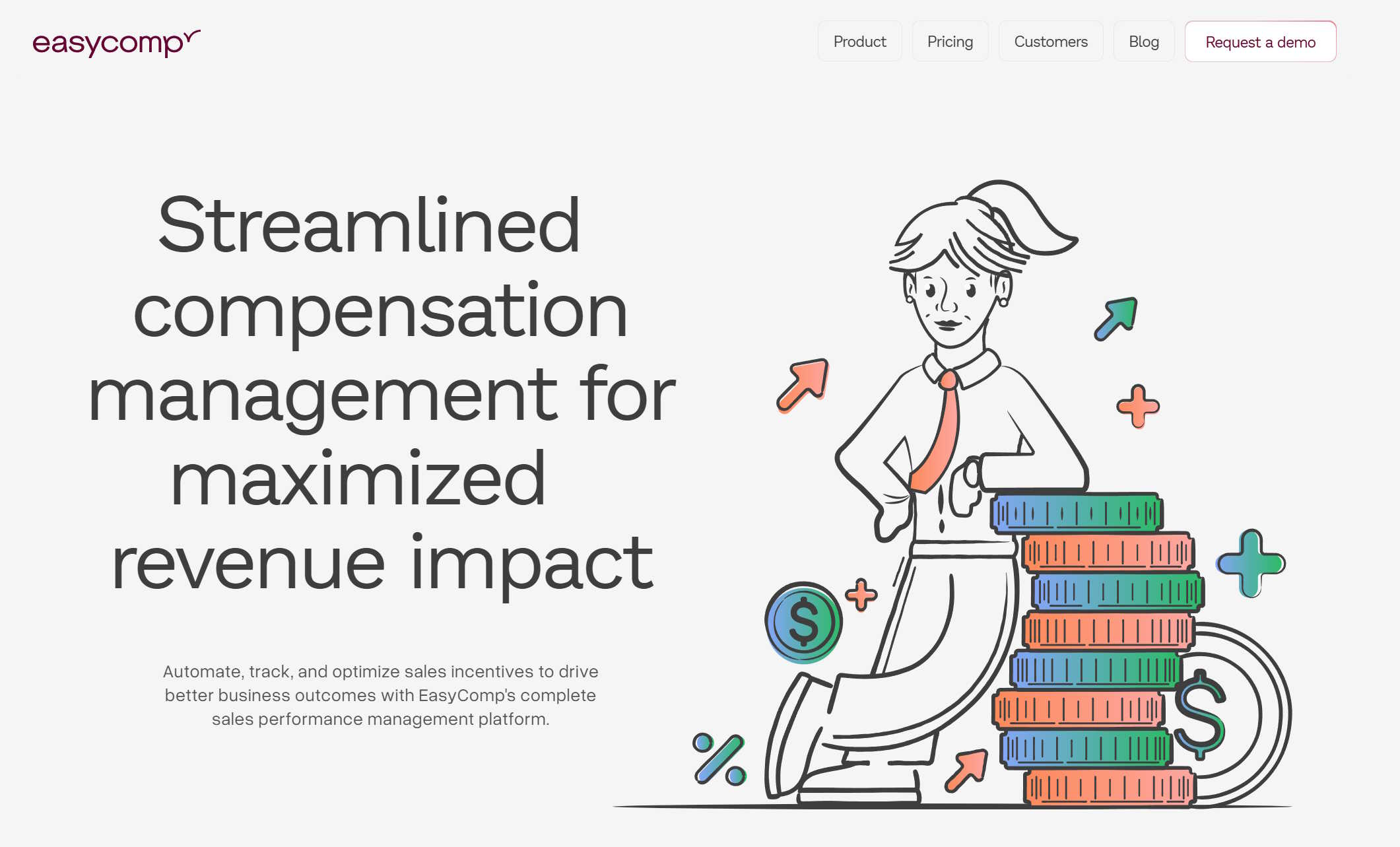 EasyComp homepage showing the AI-native sales compensation platform